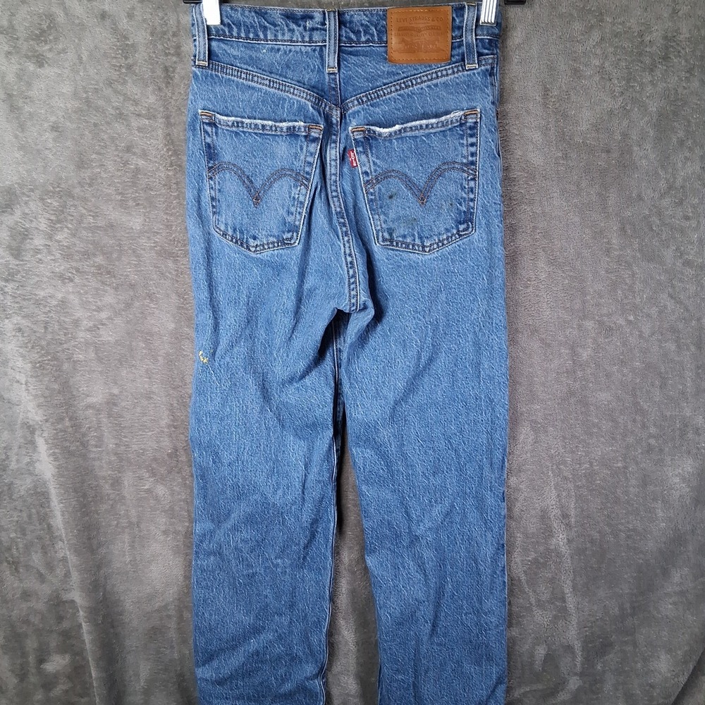 Premium Levis Ribcage Straight Ankle Jeans Women's Size 25x29 Blue Button Fly - Picture 4 of 7